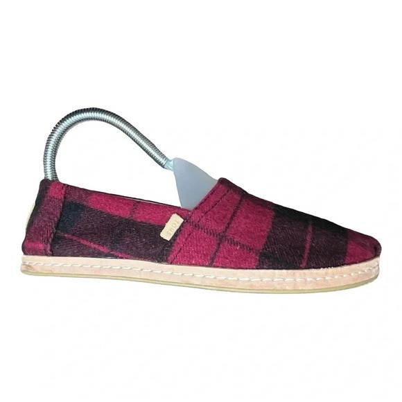 TOMS‎ RED PLAID FELT ON LEATHER ALPARGATA FLAT SLIP-ON SHOES WOMEN'S SIZE 6 - Picture 6 of 11